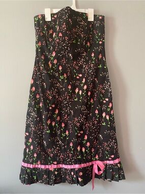 Strapless Black Floral Dress with Pink Accents